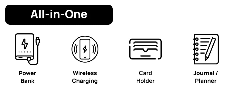 Ultra Slim Wireless Charging Notebook with Hidden Phone Stand, B5 Portable Planner for Work and Travel