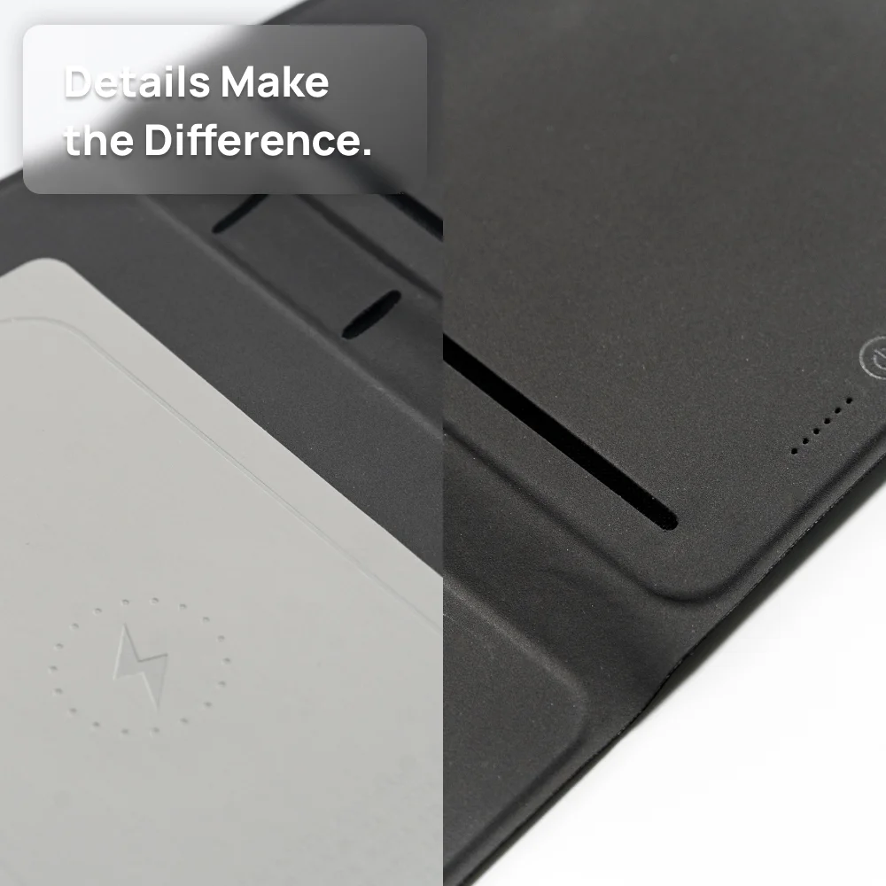 Ultra Slim Wireless Charging Notebook with Hidden Phone Stand, B5 Portable Planner for Work and Travel