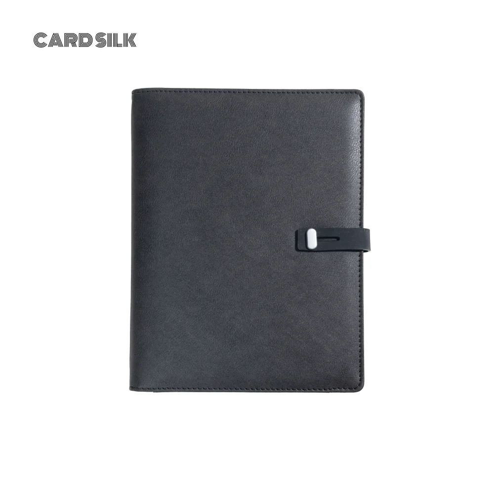 A5 Charging Notebook with Built-in 3-in-1 Cable, Night Light, PU Leather Cover, Card Slots and Document Pocket