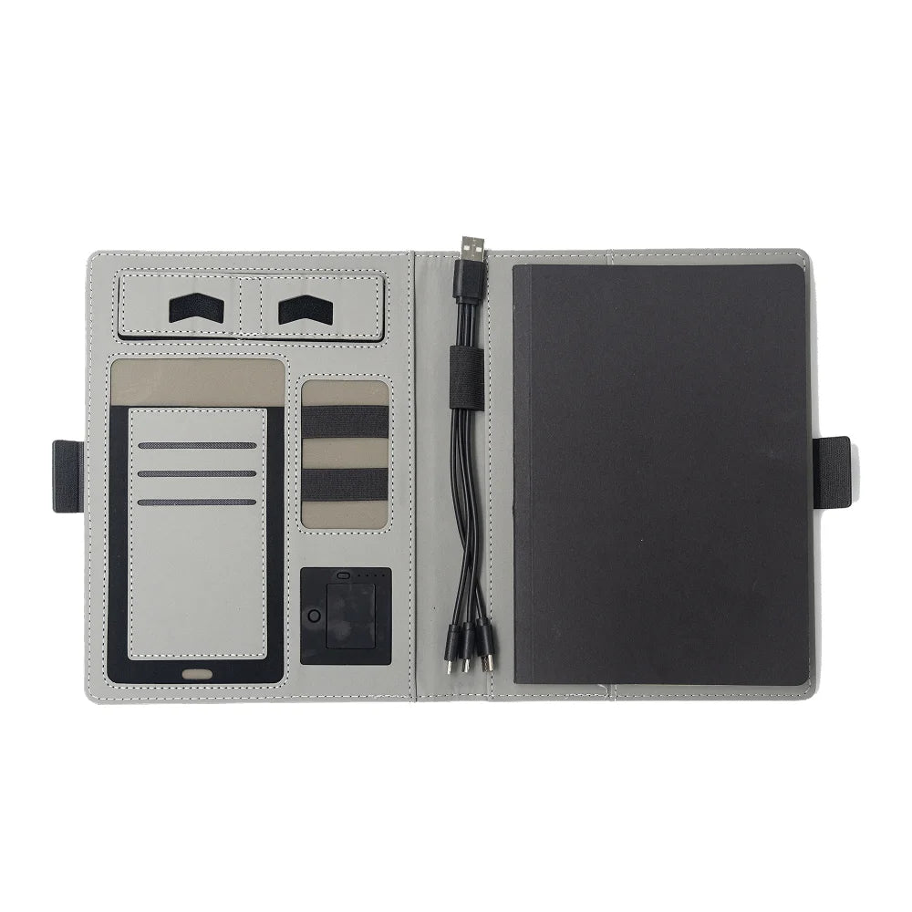 Wireless Charging Business Folder Notebook with Phone Stand and Clock, A5 Planner Organizer for Office Men