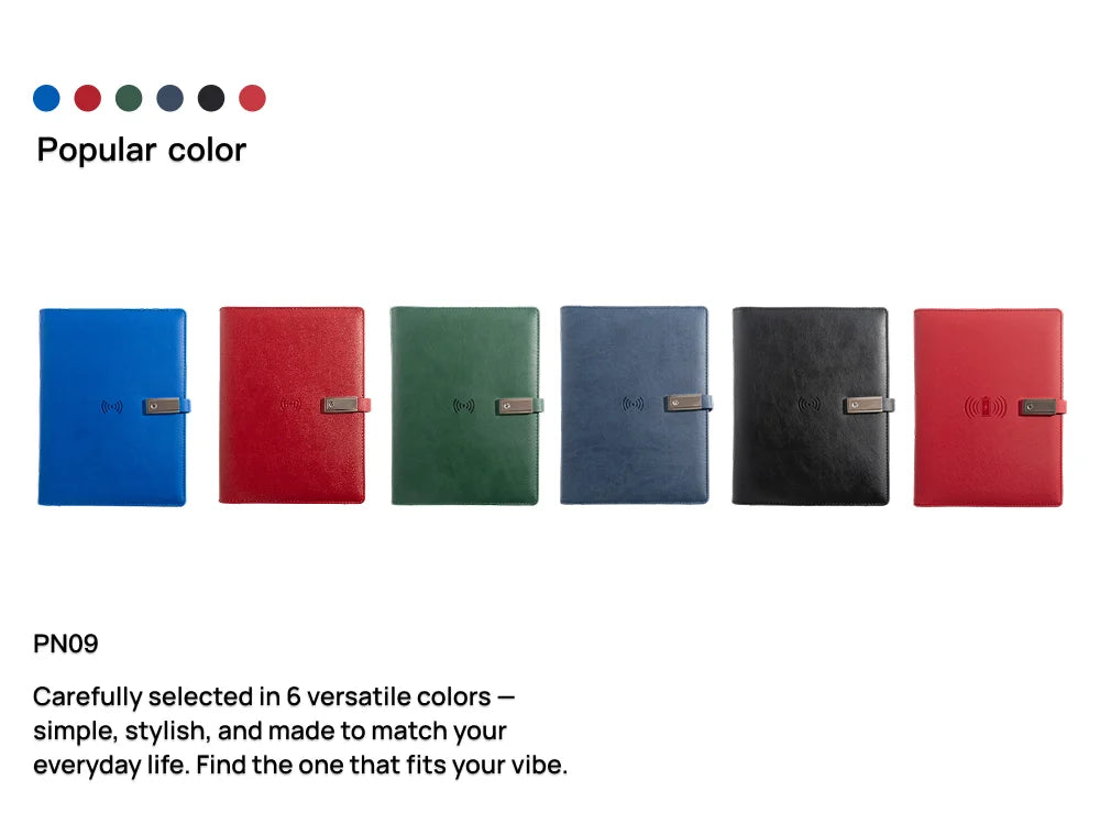 A5 Leather Notebook with built-in Power Bank, wireless charging,  3-in-1 charging Cable. Portable Journal for Business, Travel