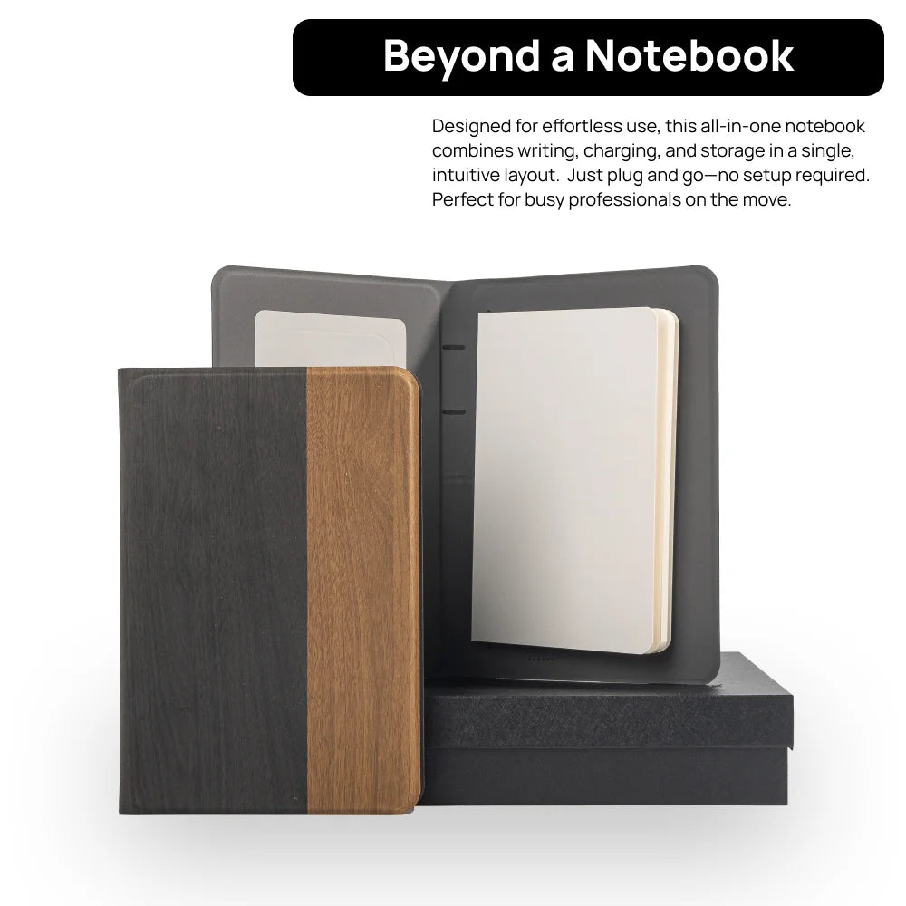 Ultra Slim Wireless Charging Notebook with Hidden Phone Stand, B5 Portable Planner for Work and Travel