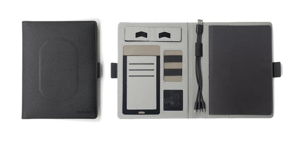 Co-Leather Padfolio with Wireless Charging Notebook, Tablet Holder with Pen – Business Organizer Folder with Notepad