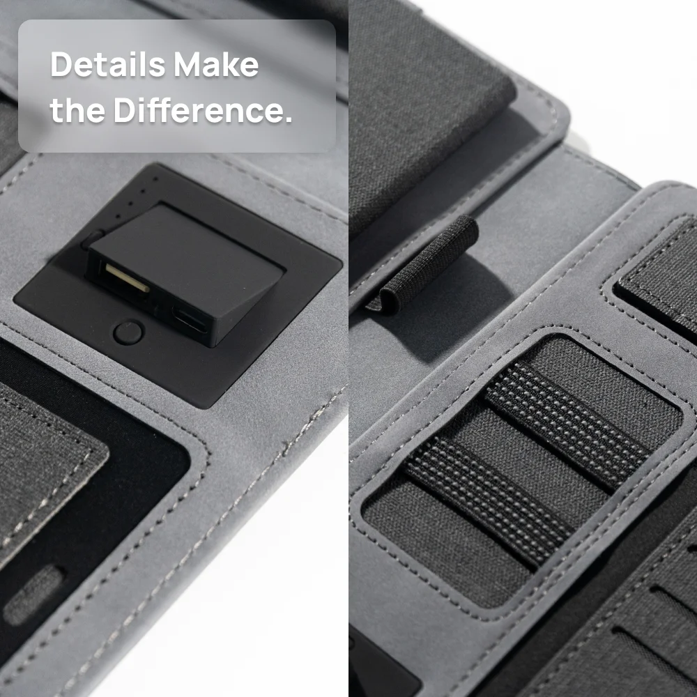 Wireless Charging Business Folder Notebook with Phone Stand and Clock, A5 Planner Organizer for Office Men