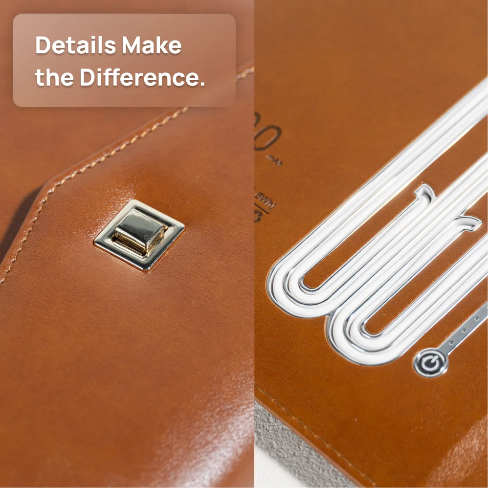 Envelope-Style A5 Charging Notebook with  Leather Cover, 3-in-1 Cable, Card Slots, Document Pocket and Premium Paper