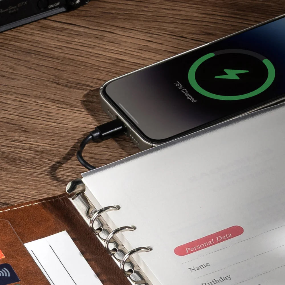 Brown Leather Notebook with built-in Power Bank, Calculator, USB Drive, 3-in-1 Charging Cable, A5 Journal Perfect for Business