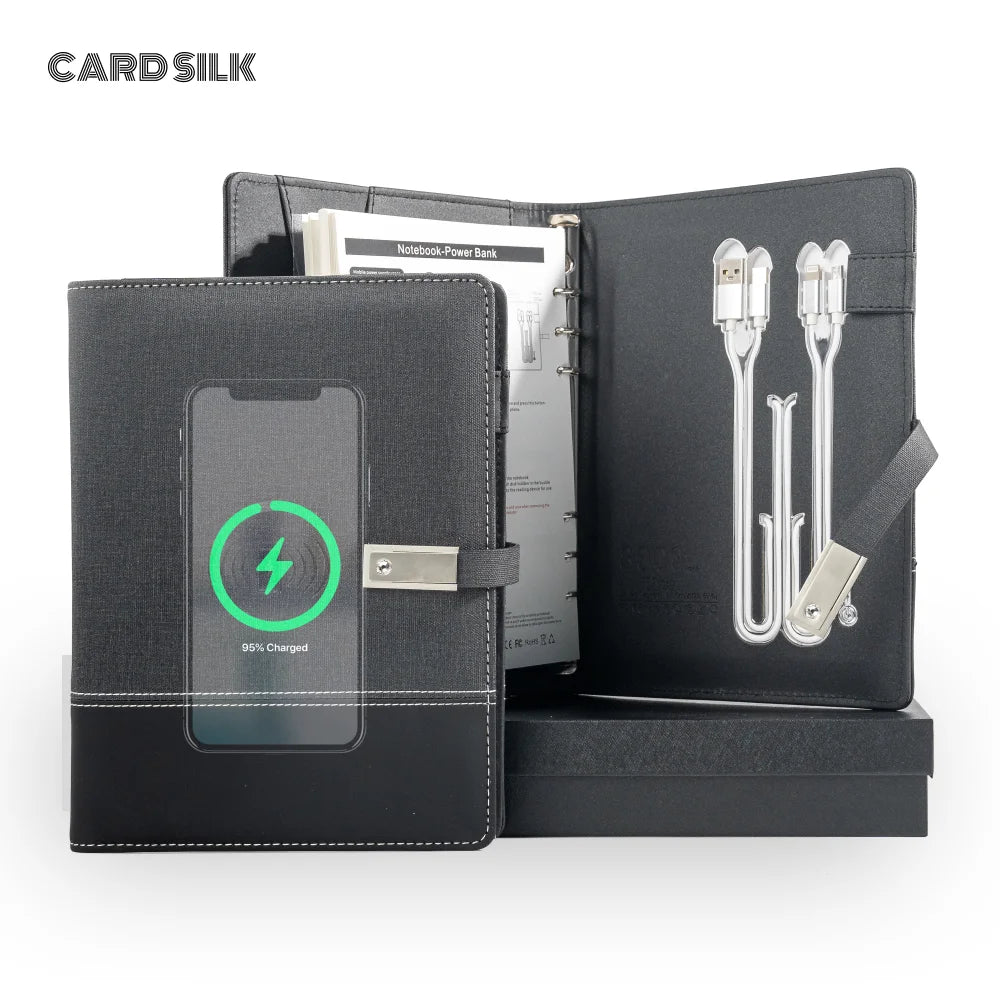 A5 Notebook with built-in Power Bank, wireless Charging, 3-in-1 charging cable, USB drive,  Multifunction Journal for Office
