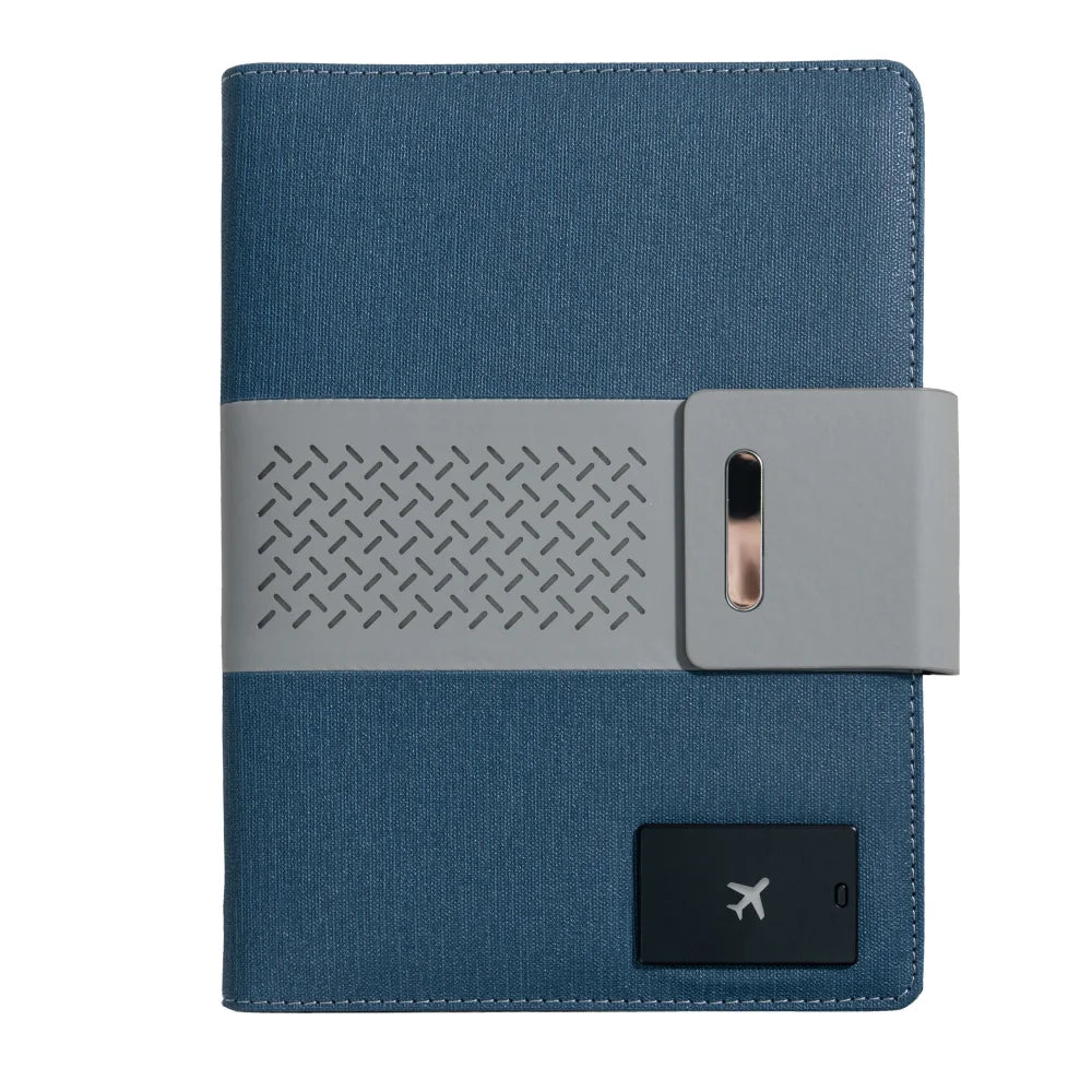 A5 Charging Notebook with Waistband Cover Design, 3-in-1 Cable, 8000mAh Power Bank, Card Slots and Document Pocket