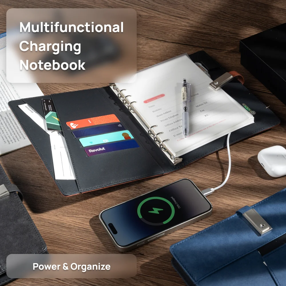 Business or Graduation Gift – Multifunction Charging Notebook with Card Holder for Office, Travel, or College Use
