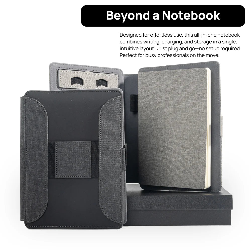 Wireless Charging Business Folder Notebook with Phone Stand and Clock, A5 Planner Organizer for Office Men