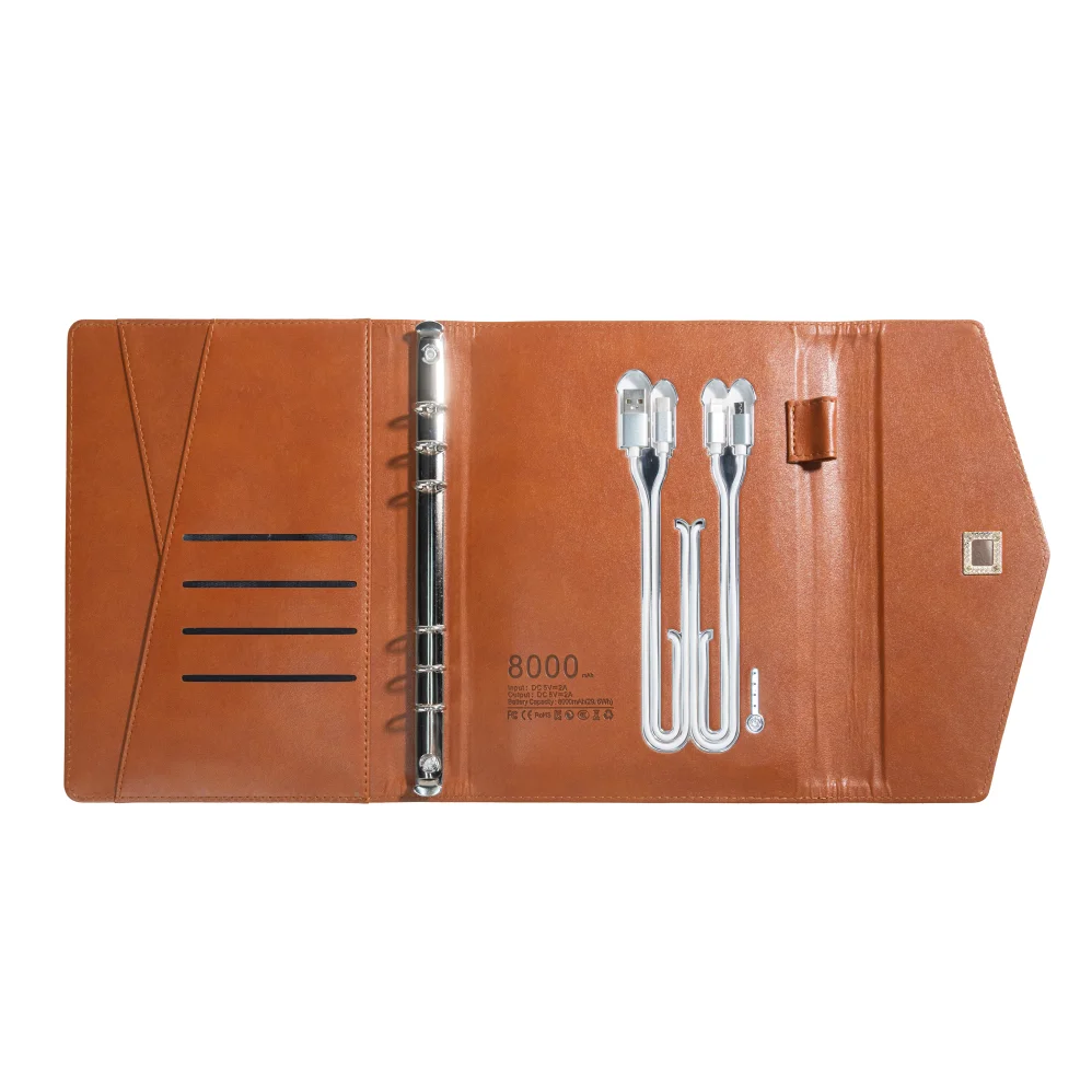 Envelope-Style A5 Charging Notebook with  Leather Cover, 3-in-1 Cable, Card Slots, Document Pocket and Premium Paper