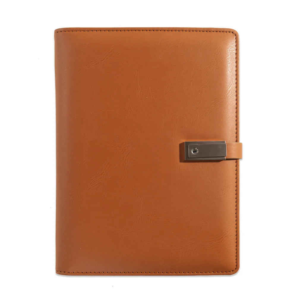 Leather Notebook with Built-in Power Bank, USB Drive, 3-in-1 Charging Cable, and A5 Planner Perfect for Business, Travel, Gift