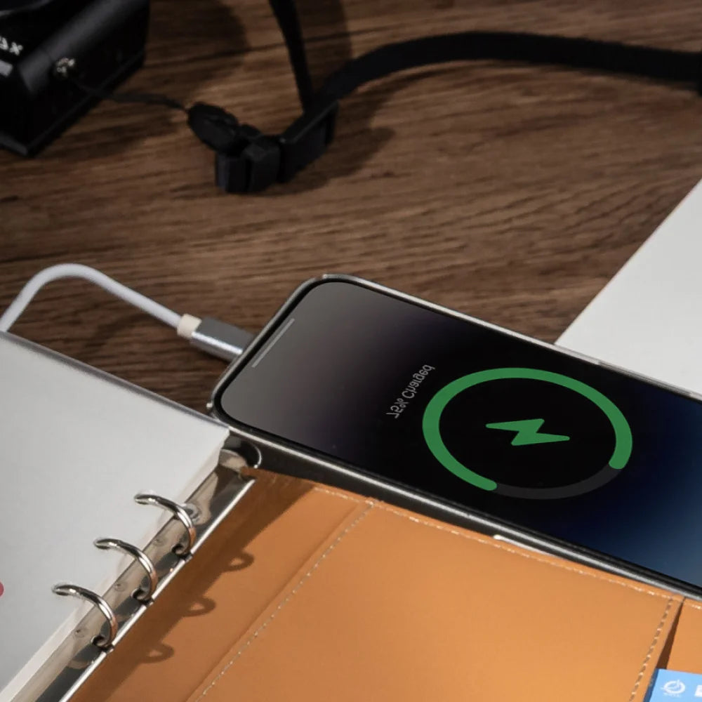 A5 Charging Notebook with Waistband Cover Design, 3-in-1 Cable, 8000mAh Power Bank, Card Slots and Document Pocket