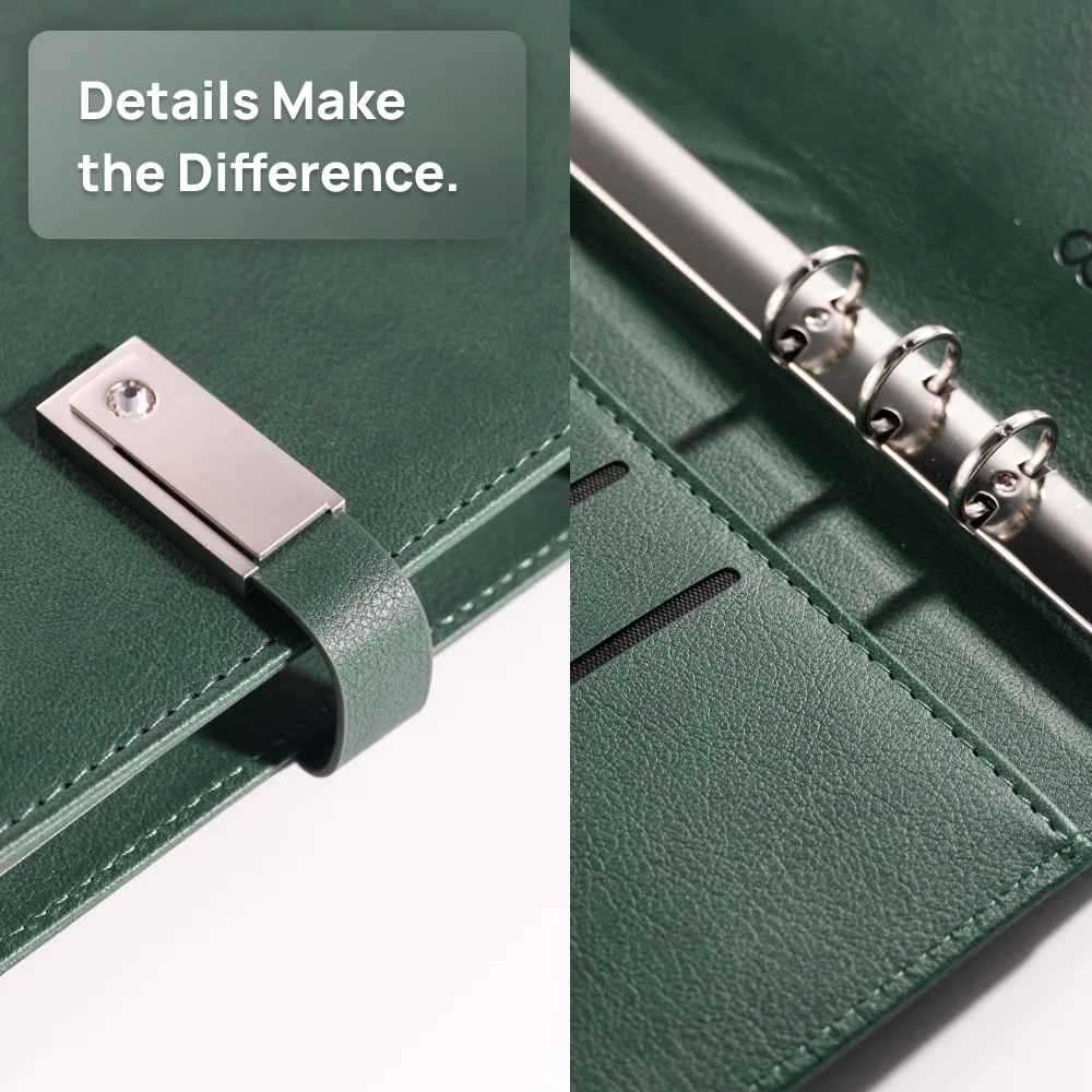 A5 Leather Notebook with built-in Power Bank, wireless charging,  3-in-1 charging Cable. Portable Journal for Business, Travel