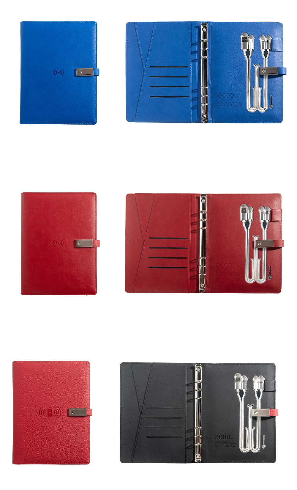 A5 Leather Notebook with built-in Power Bank, wireless charging,  3-in-1 charging Cable. Portable Journal for Business, Travel