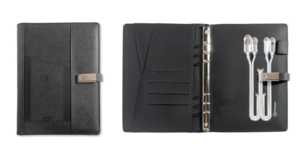 Business or Graduation Gift – Multifunction Charging Notebook with Card Holder for Office, Travel, or College Use
