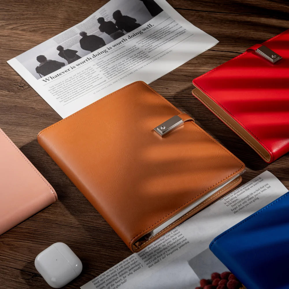 Leather Notebook with Built-in Power Bank, USB Drive, 3-in-1 Charging Cable, and A5 Planner Perfect for Business, Travel, Gift