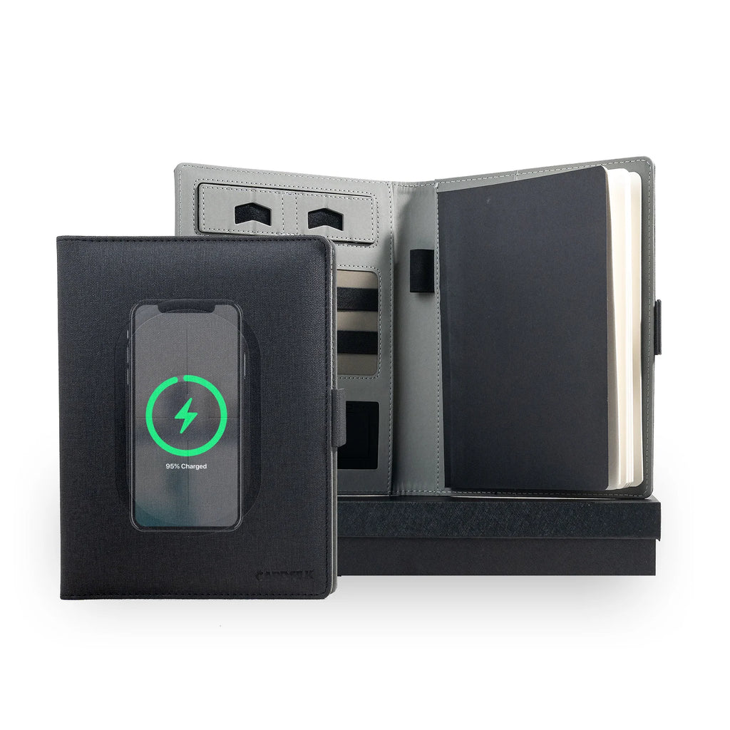 Co-Leather Padfolio with Wireless Charging Notebook, Tablet Holder with Pen – Business Organizer Folder with Notepad