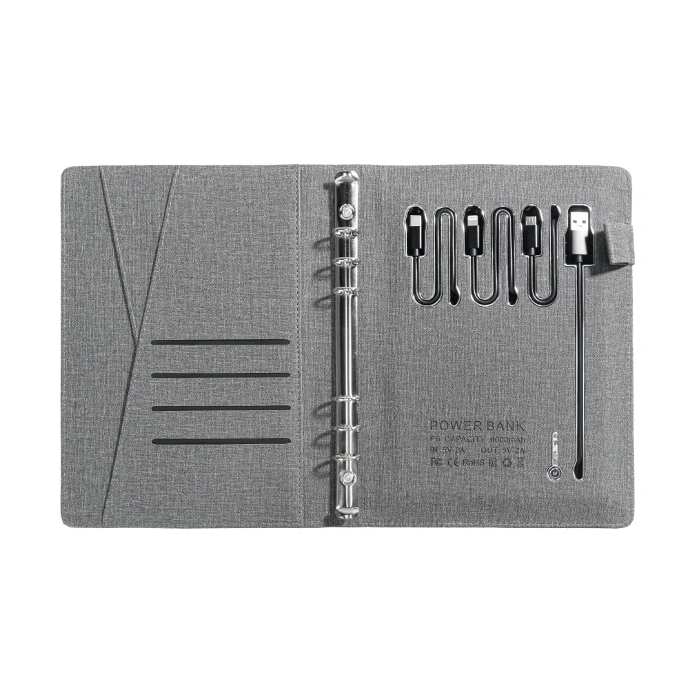 Gift for Travel or Graduation – 6-Ring Wireless Charging Notebook with Card Holder for Office or School Use