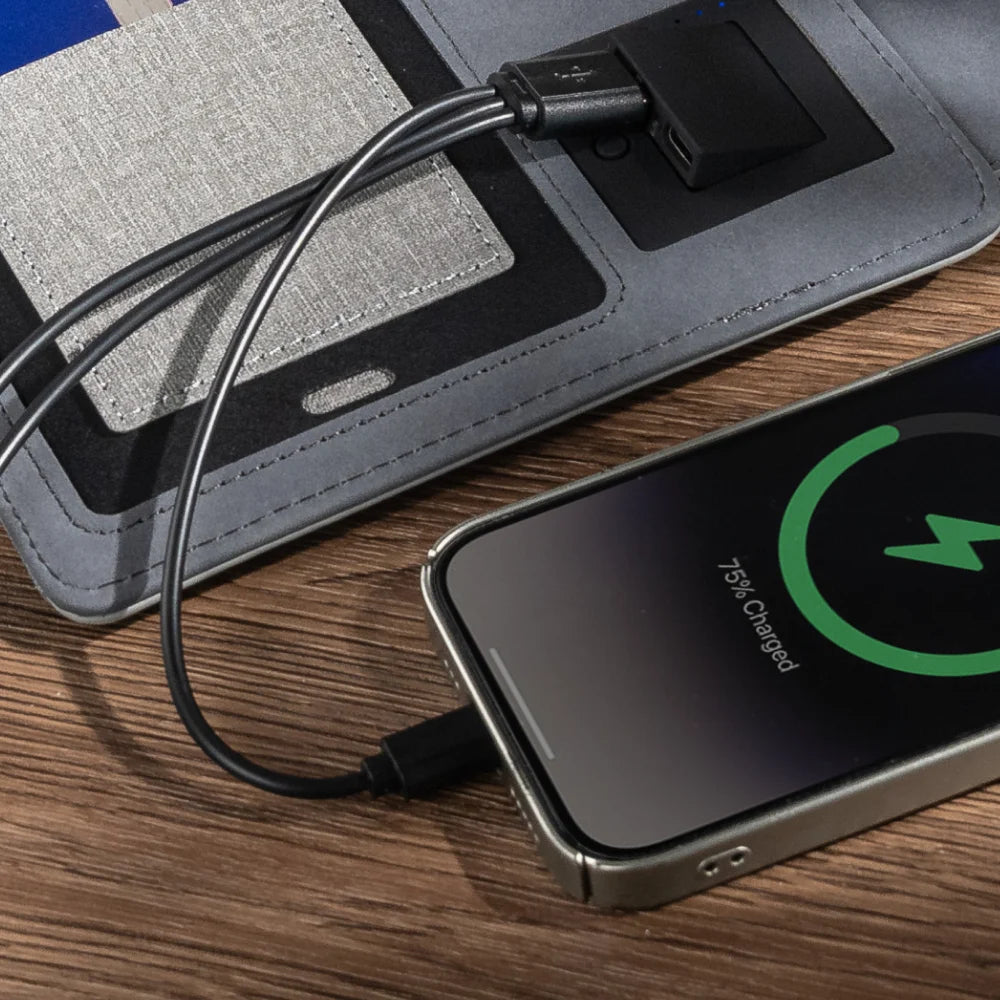 Wireless Charging Business Folder Notebook with Phone Stand and Clock, A5 Planner Organizer for Office Men