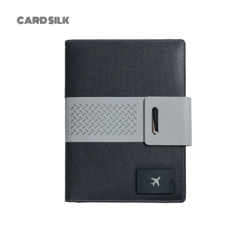 A5 Charging Notebook with Waistband Cover Design, 3-in-1 Cable, 8000mAh Power Bank, Card Slots and Document Pocket