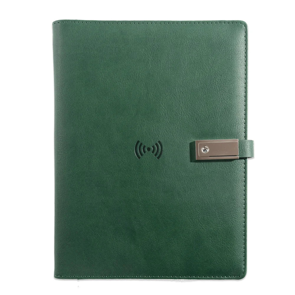 A5 Leather Notebook with built-in Power Bank, wireless charging,  3-in-1 charging Cable. Portable Journal for Business, Travel