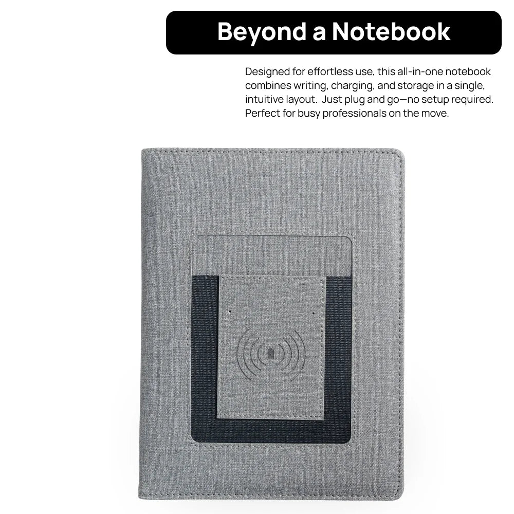 Gift for Travel or Graduation – 6-Ring Wireless Charging Notebook with Card Holder for Office or School Use
