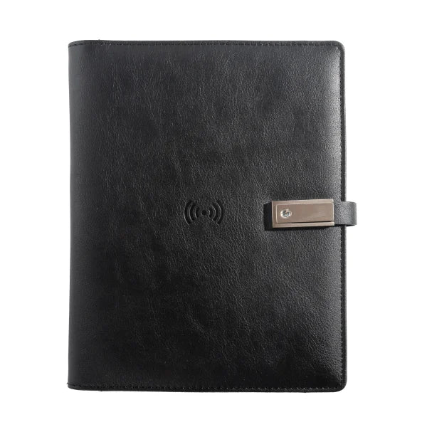 A5 Leather Notebook with built-in Power Bank, wireless charging,  3-in-1 charging Cable. Portable Journal for Business, Travel
