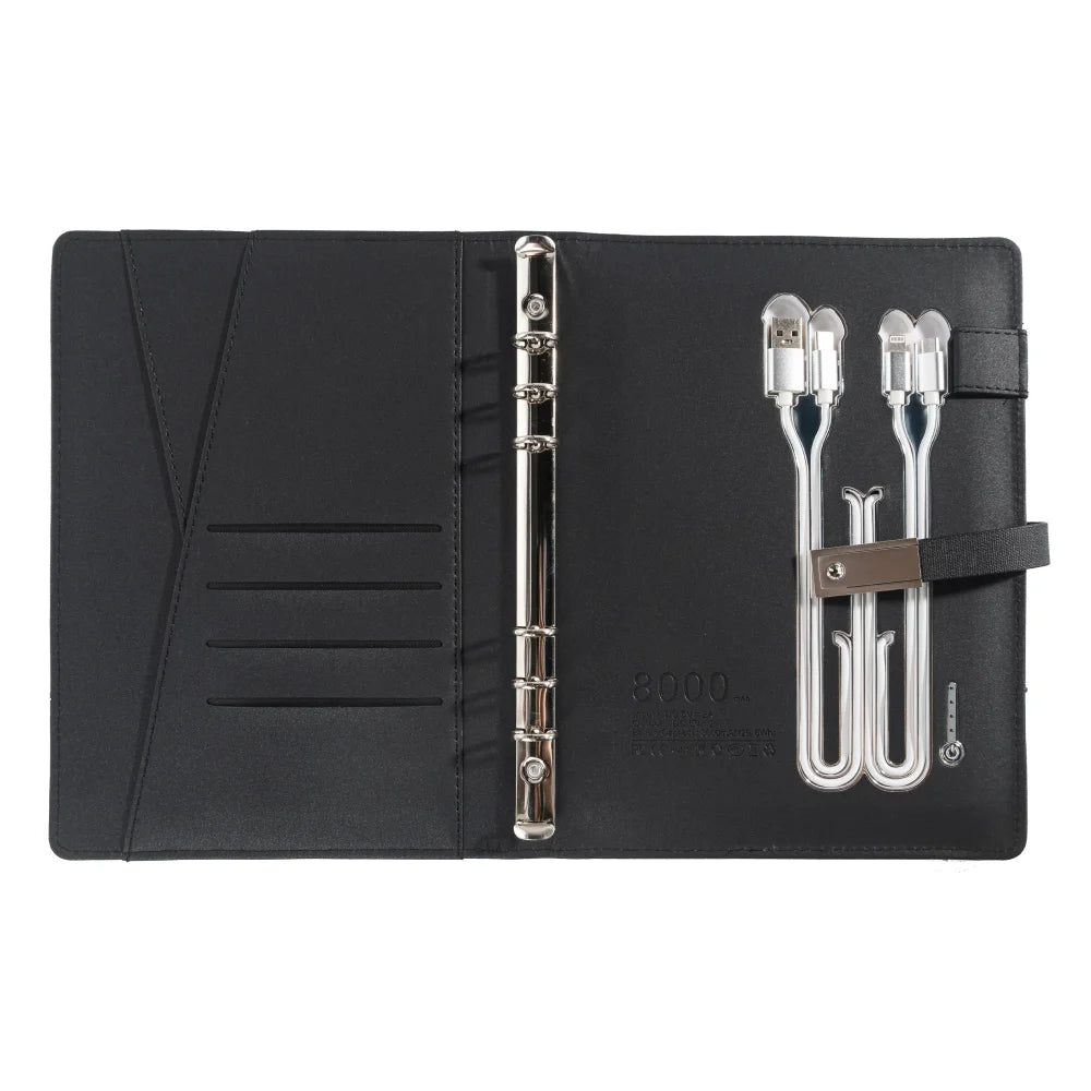 A5 Notebook with built-in Power Bank, wireless Charging, 3-in-1 charging cable, USB drive,  Multifunction Journal for Office
