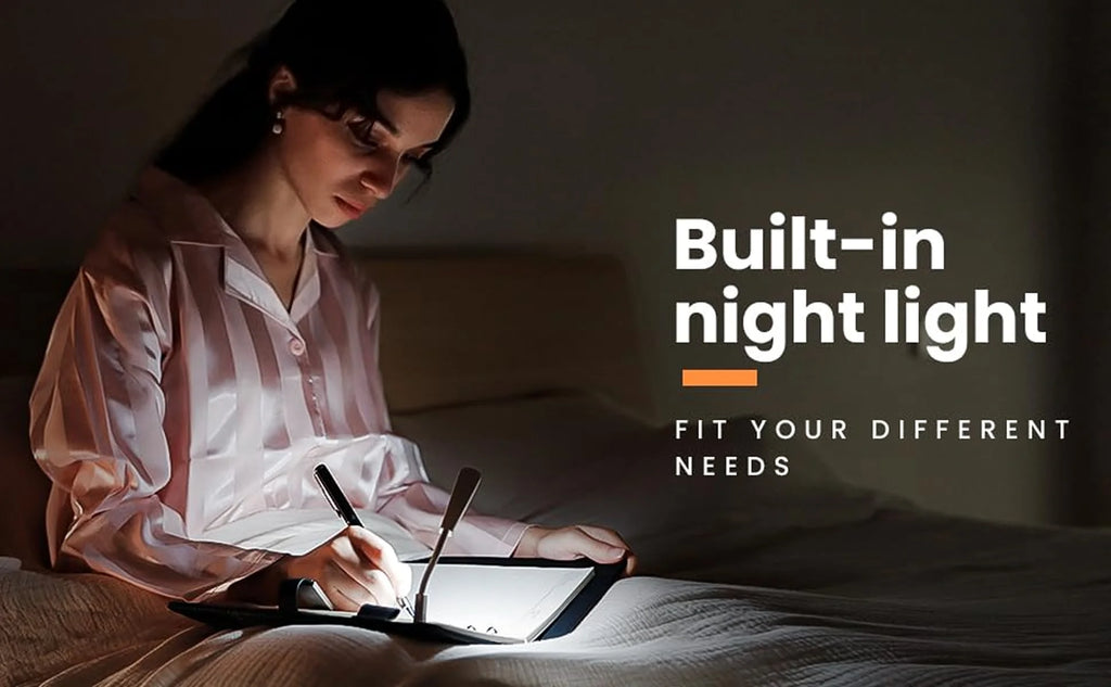 A5 Notebook with built-in Power Bank, wireless Charging, 3-in-1 charging cable, Table light, USB drive.  Journal for Office.