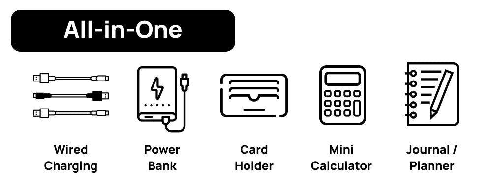 Brown Leather Notebook with built-in Power Bank, Calculator, USB Drive, 3-in-1 Charging Cable, A5 Journal Perfect for Business