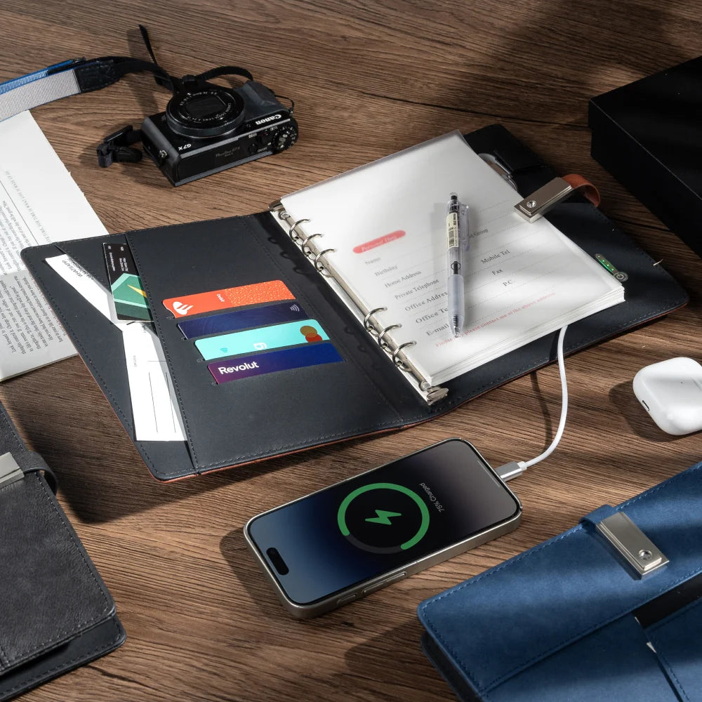 Business or Graduation Gift – Multifunction Charging Notebook with Card Holder for Office, Travel, or College Use
