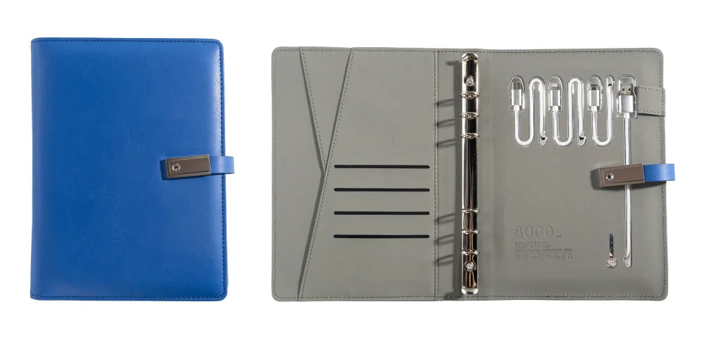 Leather Notebook with Built-in Power Bank, USB Drive, 3-in-1 Charging Cable, and A5 Planner Perfect for Business, Travel, Gift