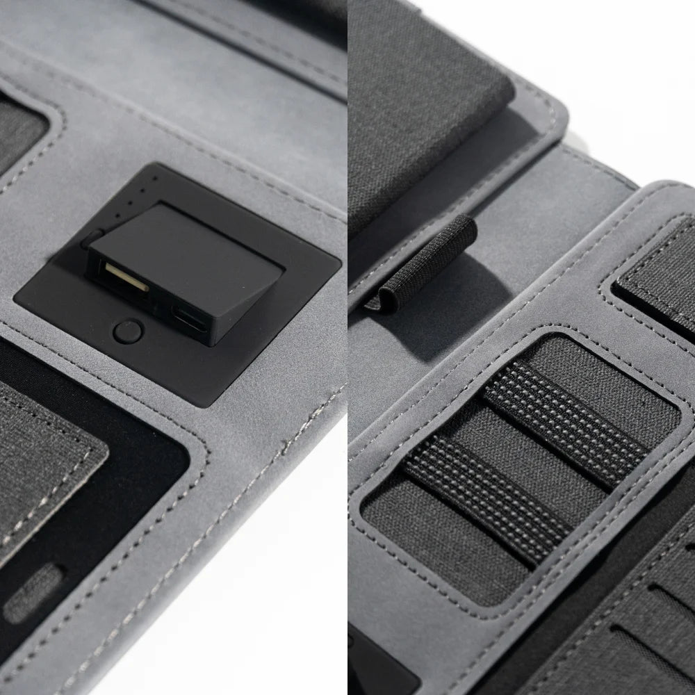 Wireless Charging Business Folder Notebook with Phone Stand and Clock, A5 Planner Organizer for Office Men