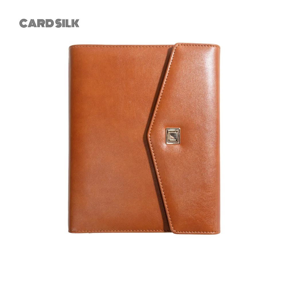 Envelope-Style A5 Charging Notebook with  Leather Cover, 3-in-1 Cable, Card Slots, Document Pocket and Premium Paper