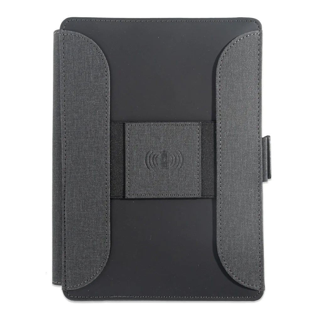 Wireless Charging Business Folder Notebook with Phone Stand and Clock, A5 Planner Organizer for Office Men