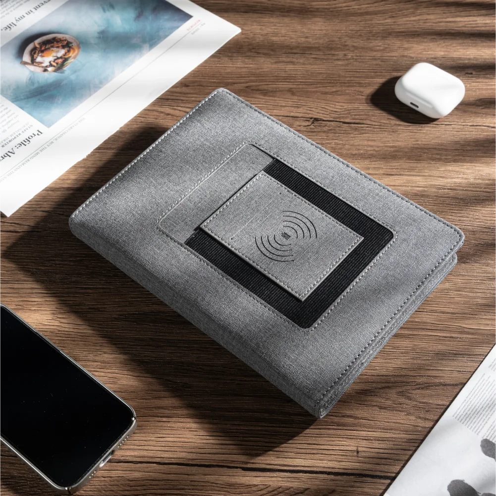 Gift for Travel or Graduation – 6-Ring Wireless Charging Notebook with Card Holder for Office or School Use