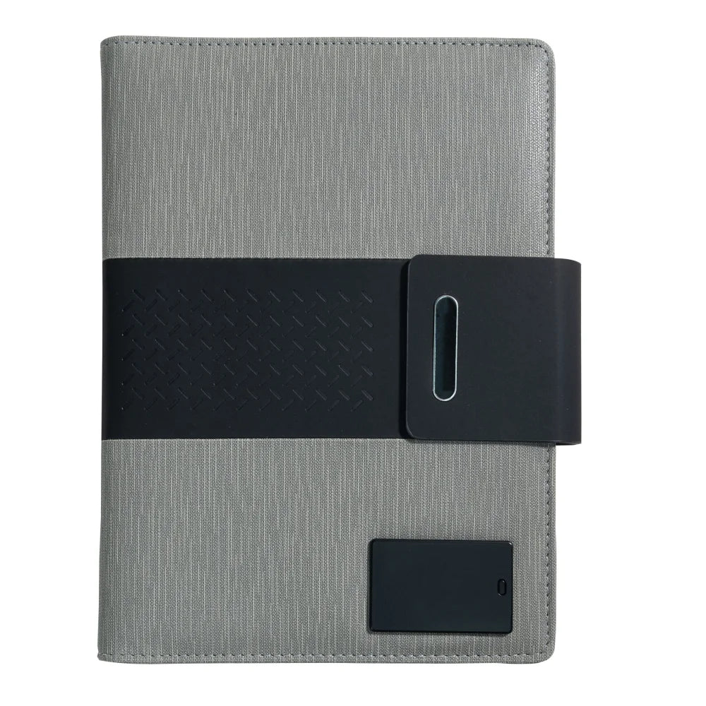 A5 Charging Notebook with Waistband Cover Design, 3-in-1 Cable, 8000mAh Power Bank, Card Slots and Document Pocket