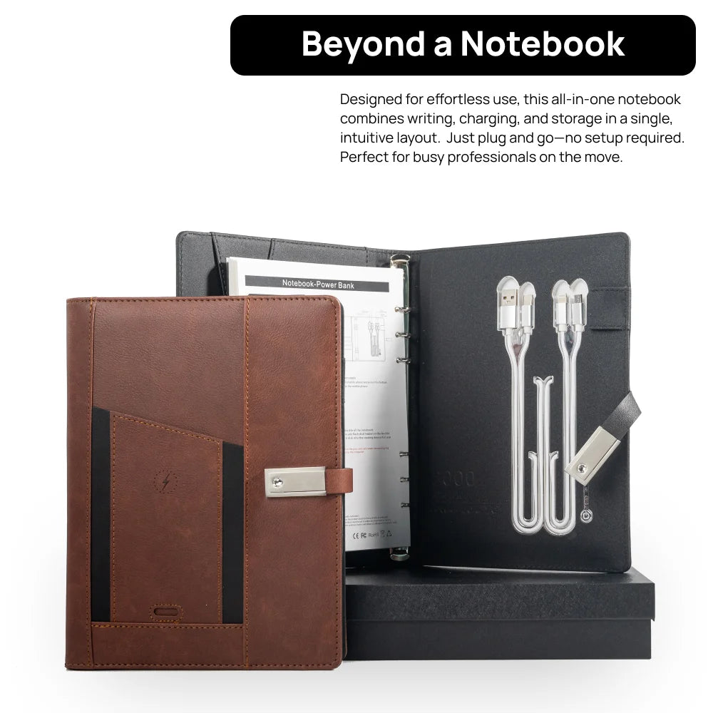 Business or Graduation Gift – Multifunction Charging Notebook with Card Holder for Office, Travel, or College Use