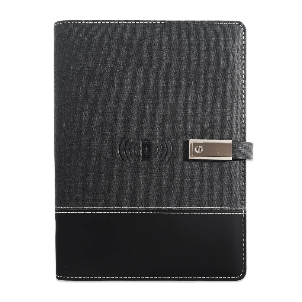 A5 Notebook with built-in Power Bank, wireless Charging, 3-in-1 charging cable, USB drive,  Multifunction Journal for Office