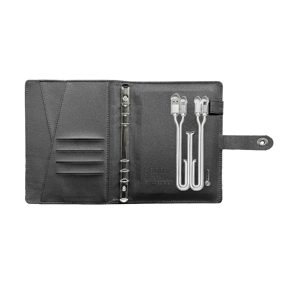 A5 Charging Notebook with Linen and Leather Cover, 3-in-1 Cable, Card Slots, Document Pocket and Premium Paper for Business Trav